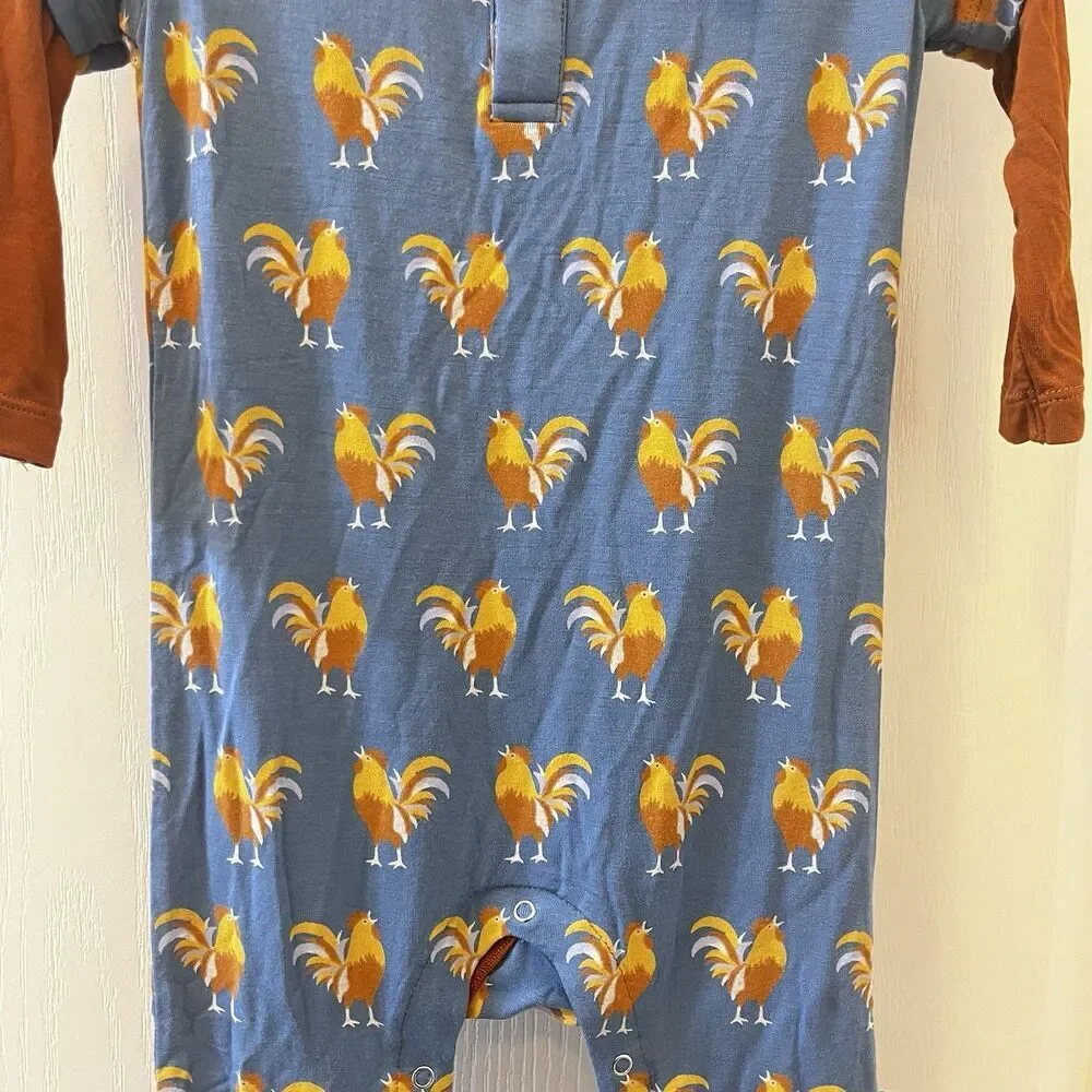 Kickee Pants Blue Parisian Rooster Polo Romper Bamboo Boys Size 18-24 Months